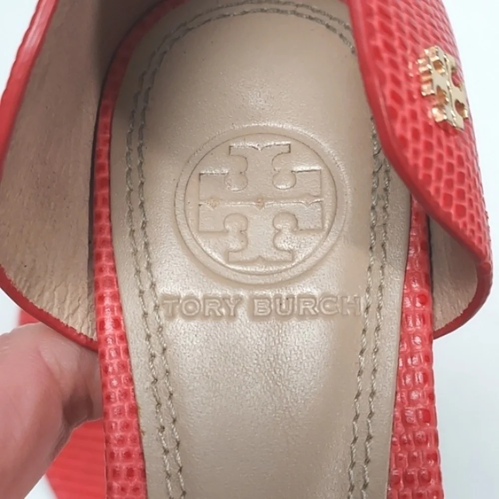TORY BURCH Savannah Micro Tejus Embossed in Melon Flats Sandals Size 5.5